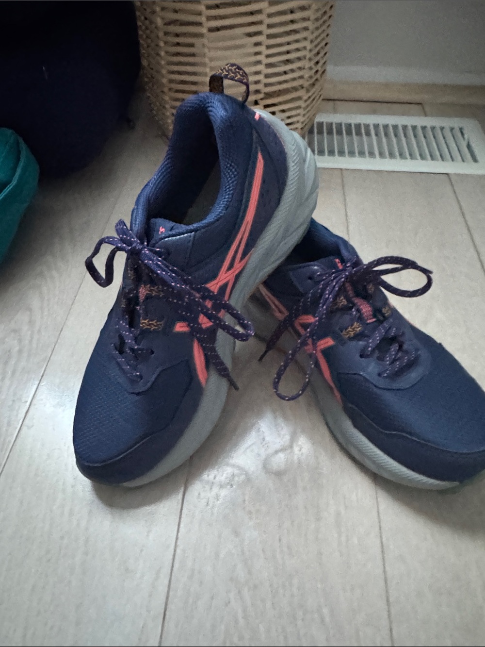 Asics Navy Sneakers with Coral Accents